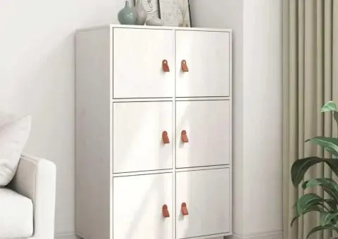 Dulap înalt, alb, 67x40x108,5 cm, lemn masiv de pin - 3/5