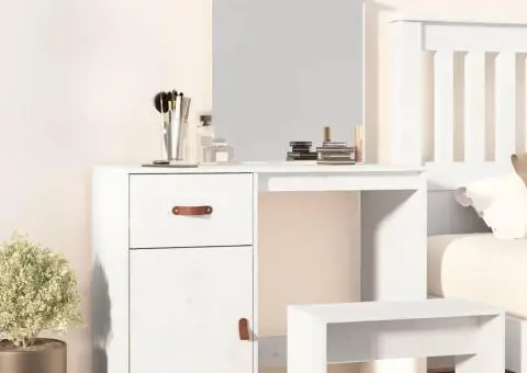 Masă de toaletă, alb, 95x50x134 cm, lemn masiv de pin - 1/5