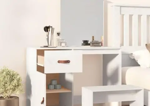 Masă de toaletă, alb, 95x50x134 cm, lemn masiv de pin - 3/5