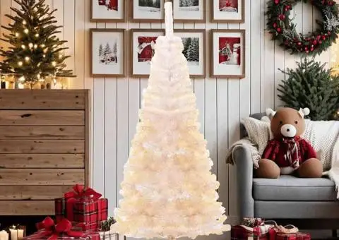 Brad de Crăciun artificial cu vârfuri irizate, alb, 180 cm, PVC - 3/5