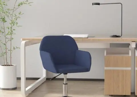 Scaun de birou pivotant, albastru, material textil - 1/5