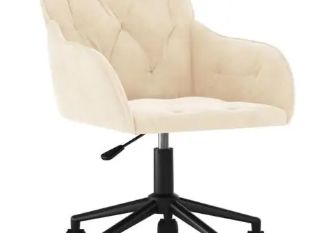 Scaun de birou pivotant, crem, catifea - 2/5