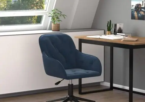 Scaun de birou pivotant, albastru, catifea - 1/5