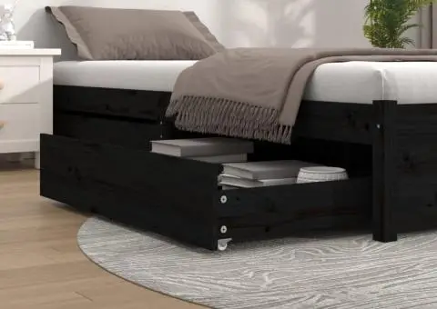 Sertare pentru pat, 2 buc., negru, lemn masiv de pin - 1/5