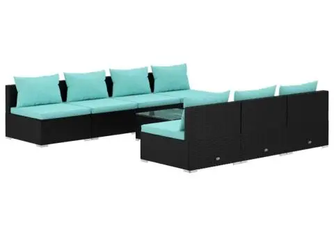 Set mobilier de grădină cu perne, 8 piese, negru, poliratan - 2/5