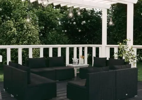 Set mobilier de grădină cu perne, 8 piese, negru, poliratan - 1/5