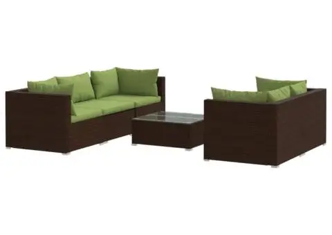 Set mobilier de grădină cu perne, 6 piese, maro, poliratan - 2/5