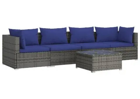 Set mobilier de grădină cu perne, 5 piese, gri, poliratan - 2/5