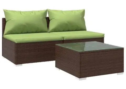 Set mobilier relaxare grădină cu perne 3 piese maro poliratan - 2/5