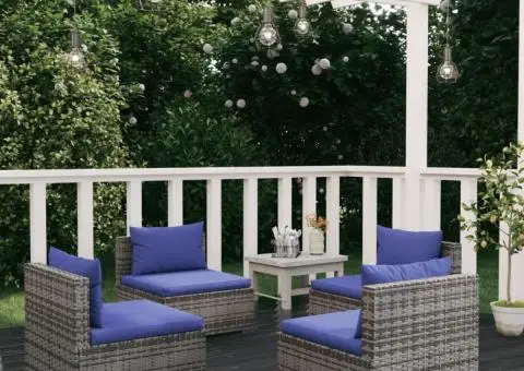 Set mobilier de grădină cu perne, 4 piese, poliratan, gri - 1/5