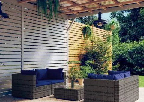 Set mobilier de grădină cu perne, 5 piese, gri, poliratan - 1/5