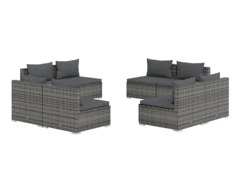 Set mobilier de grădină cu perne, 8 piese, gri, poliratan - 2/5