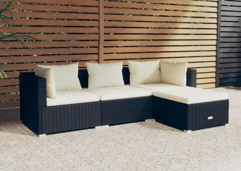 Set mobilier de grădină cu perne, 4 piese, negru, poliratan - 1/5