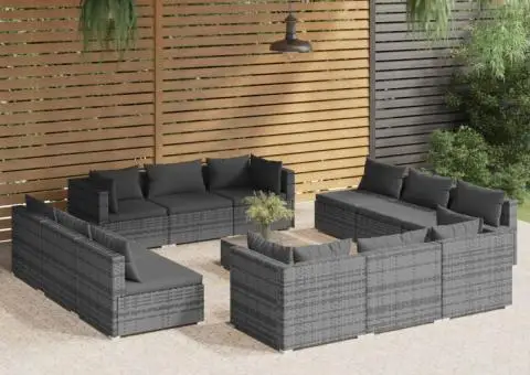 Set mobilier de grădină cu perne, 13 piese, gri, poliratan - 1/5