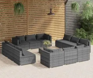 vidaXL Set mobilier de grădină cu perne, 13 piese, gri, poliratan