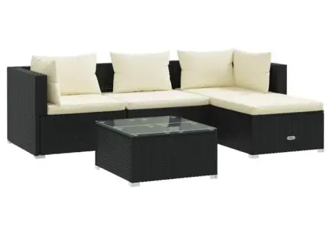 Set mobilier de grădină cu perne, 5 piese, negru, poliratan - 2/5