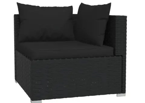 Set mobilier de grădină cu perne, 8 piese, negru, poliratan - 4/5
