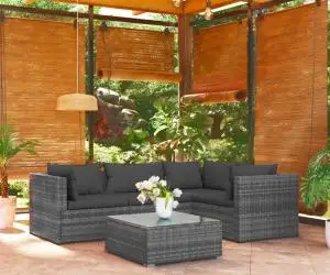 vidaXL Set mobilier de grădină cu perne, 5 piese, gri, poliratan