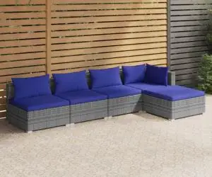 vidaXL Set mobilier de grădină cu perne, 5 piese, gri, poliratan