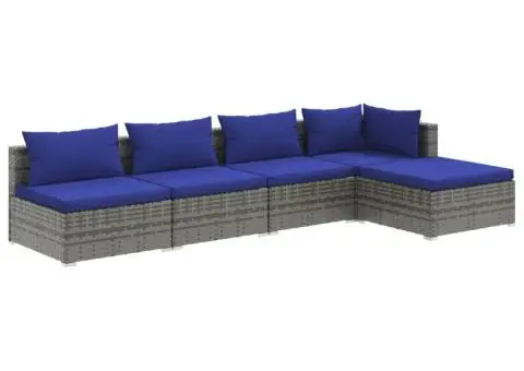 Set mobilier de grădină cu perne, 5 piese, gri, poliratan - 2/5