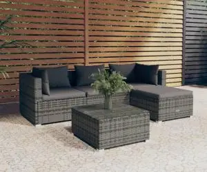 vidaXL Set mobilier de grădină cu perne, 5 piese, gri, poliratan