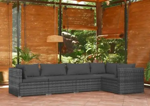 Set mobilier de grădină cu perne, 5 piese, gri, poliratan - 1/5