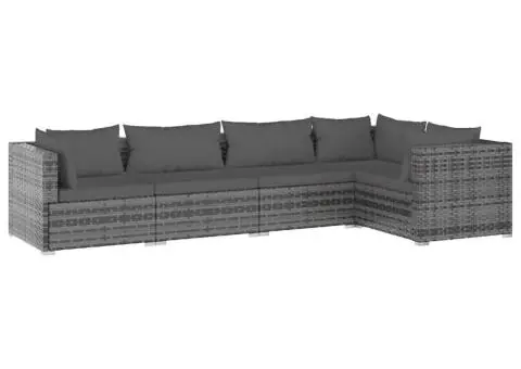 Set mobilier de grădină cu perne, 5 piese, gri, poliratan - 2/5