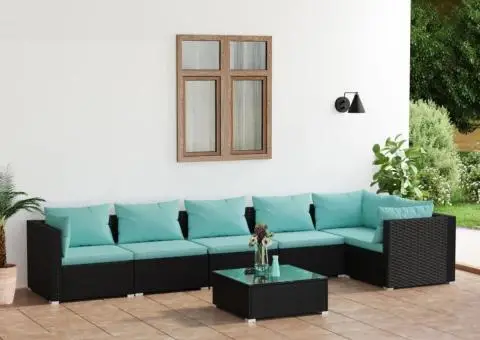 Set mobilier de grădină cu perne, 7 piese, negru, poliratan - 1/5
