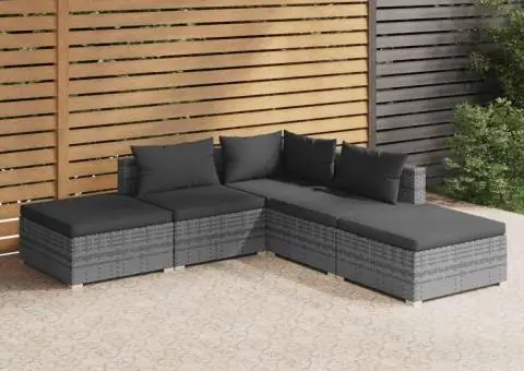 Set mobilier de grădină cu perne, 5 piese, gri, poliratan - 1/5