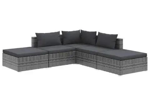 Set mobilier de grădină cu perne, 5 piese, gri, poliratan - 2/5