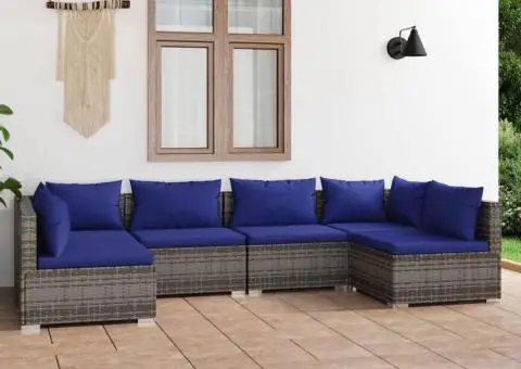 Set mobilier de grădină cu perne, 6 piese, gri, poliratan - 1/5