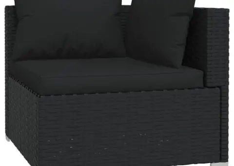 Set mobilier de grădină cu perne, 9 piese, negru, poliratan - 3/5