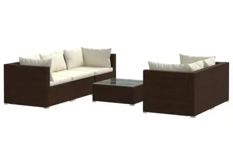 Set mobilier de grădină cu perne, 6 piese, maro, poliratan - 2/5