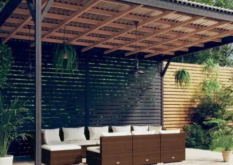 Set mobilier de grădină cu perne, 10 piese, maro, poliratan - 1/5