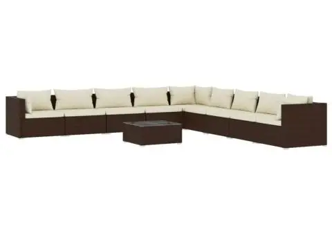 Set mobilier de grădină cu perne, 10 piese, maro, poliratan - 2/5