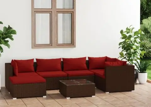 Set mobilier de grădină cu perne, 7 piese, maro, poliratan - 1/5