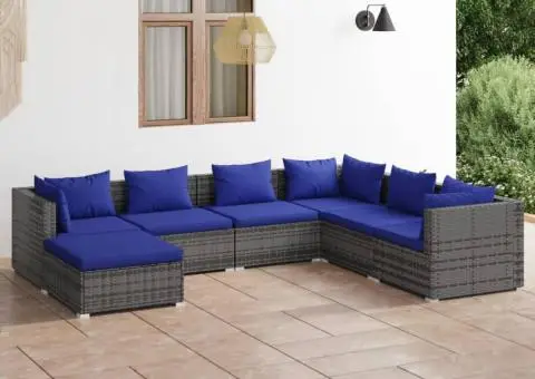 Set mobilier de grădină cu perne, 7 piese, gri, poliratan - 1/5