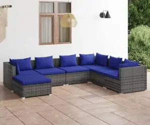 vidaXL Set mobilier de grădină cu perne, 7 piese, gri, poliratan