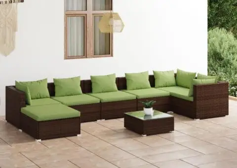 Set mobilier de grădină cu perne, 8 piese, maro, poliratan - 1/5