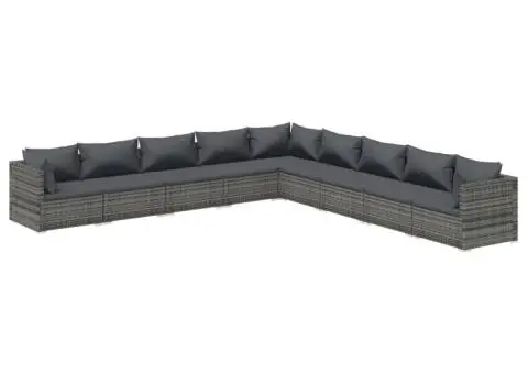 Set mobilier de grădină cu perne, 9 piese, gri, poliratan - 2/5