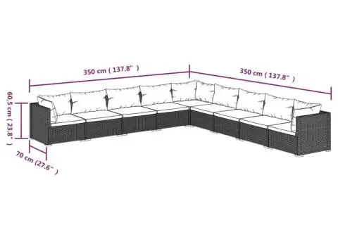 Set mobilier de grădină cu perne, 9 piese, gri, poliratan - 5/5