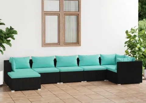 Set mobilier de grădină cu perne, 7 piese, negru, poliratan - 1/5