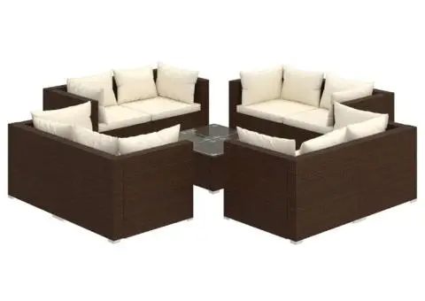 Set mobilier de grădină cu perne, 9 piese, maro, poliratan - 2/5