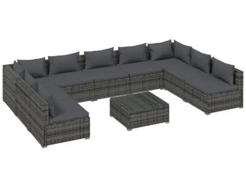 Set mobilier de grădină cu perne, 10 piese, gri, poliratan - 2/5
