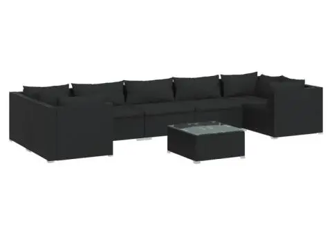 Set mobilier de grădină cu perne, 8 piese, negru, poliratan - 2/5