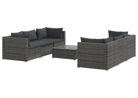 Set mobilier de grădină cu perne, 7 piese, gri, poliratan - 2/5