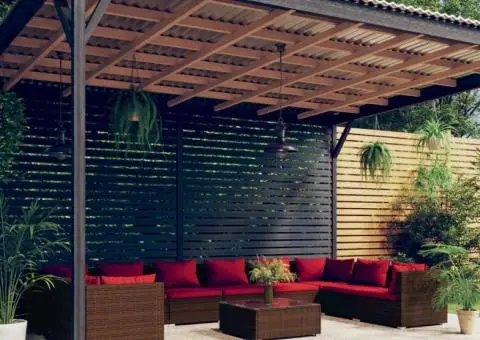 Set mobilier de grădină cu perne, 11 piese, maro, poliratan - 1/5