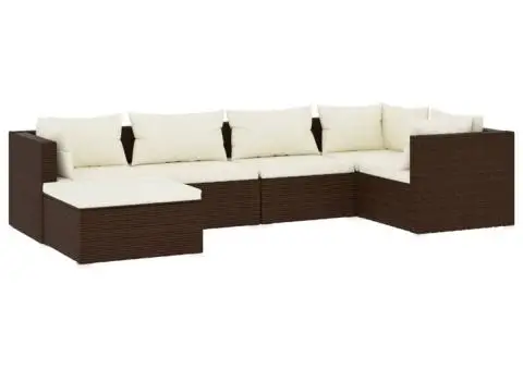 Set mobilier de grădină cu perne, 6 piese, maro, poliratan - 2/5