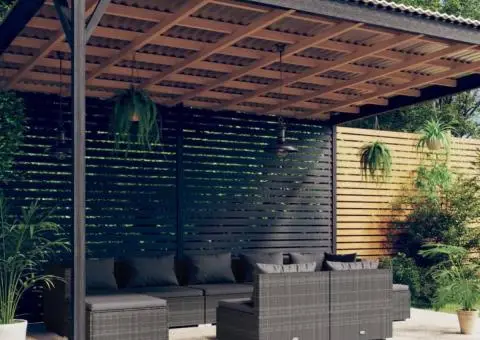 Set mobilier de grădină cu perne, 9 piese,gri, poliratan - 1/5