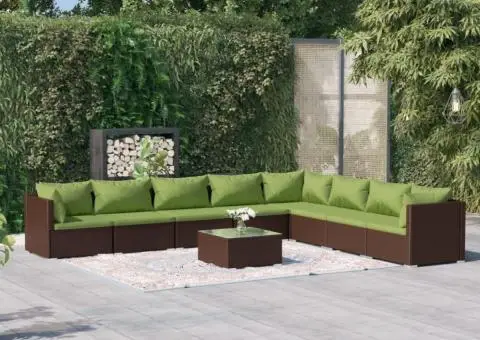 Set mobilier de grădină cu perne, 9 piese, maro, poliratan - 1/5